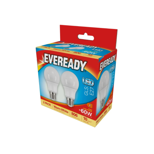 S15303 Eveready LED GLS E27 (ES) 806lm 8.8W 3,000K - Twin Pack